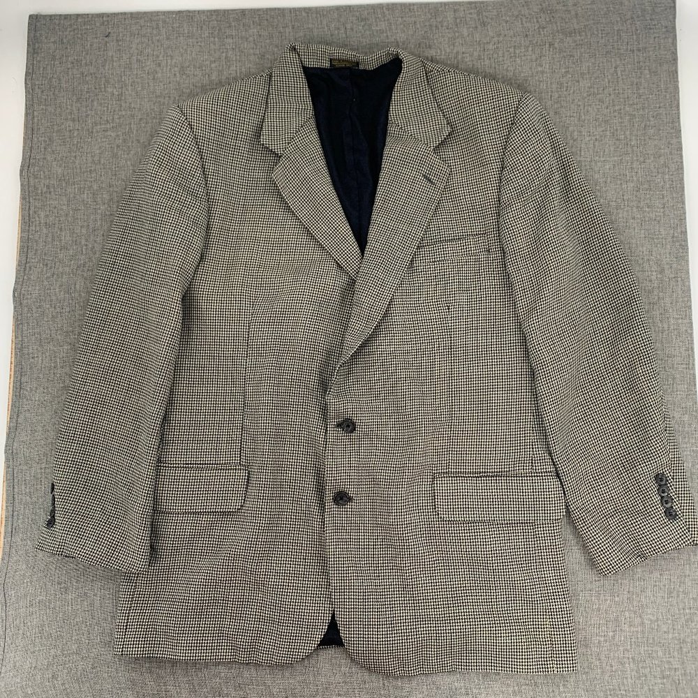 Vintage Mens Oscarβ de la Renta Blazer Houndstooth 46L 100% Wool Line Ivory Navy